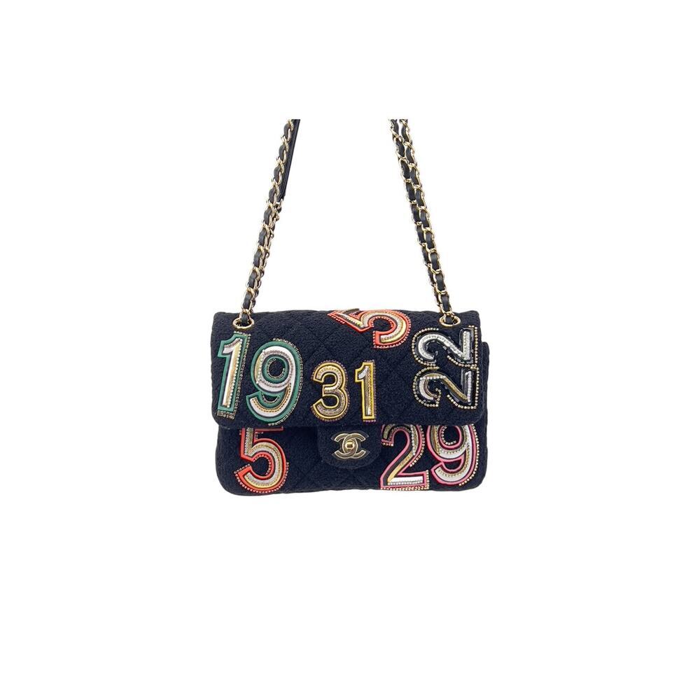 Chanel embroidered nunber tweed double flap bag